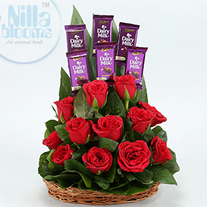 12 Red Rose With Dairy Milk Chocolate Bouquet