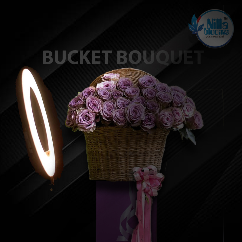 Baby pink rose bucket bouquet