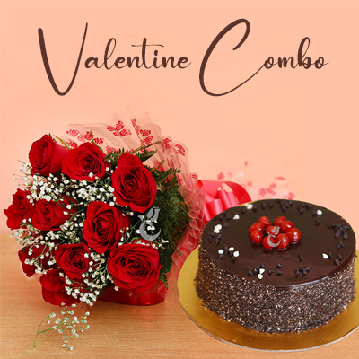 “Choco Truffle Cake & Rose Bouquet”