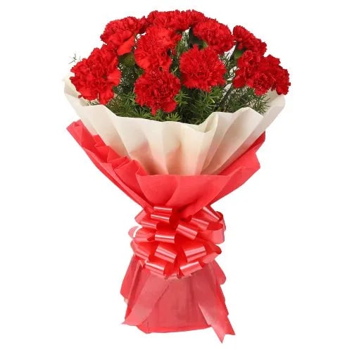 “12 Carnation Flower Bouquet with Grand Sheet packing”