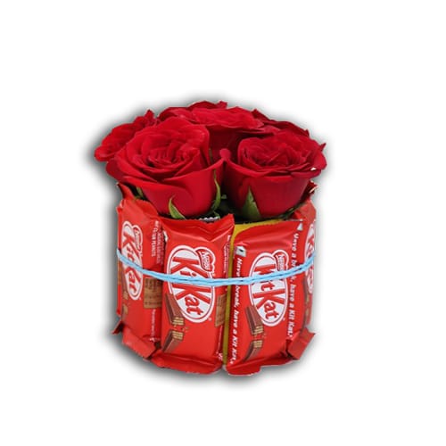 “Red rose with kitkat package”