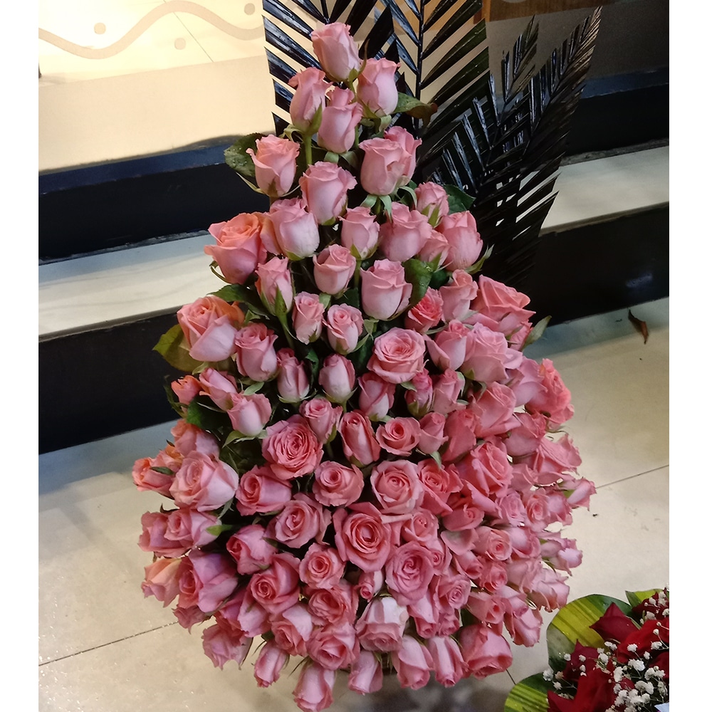 “100 Baby Pink Rose Grand Basket Bouquet”
